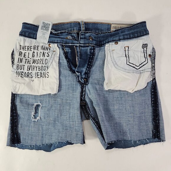 True Religion Casey Women 27 Mid Cut Off Blue Denim Jean Shorts Inseam 4" - Picture 11 of 12